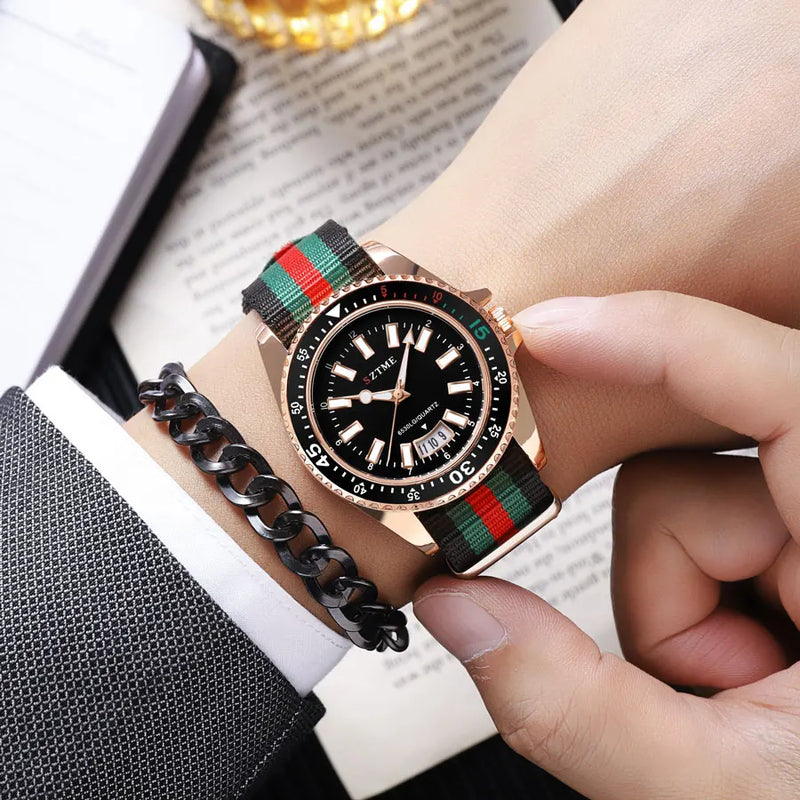 Novo relógio de calendário de pulseira de nylon para homens da moda, relógio de quartzo de luz noturna de homens e mulheres de negócios luxuosos e simples